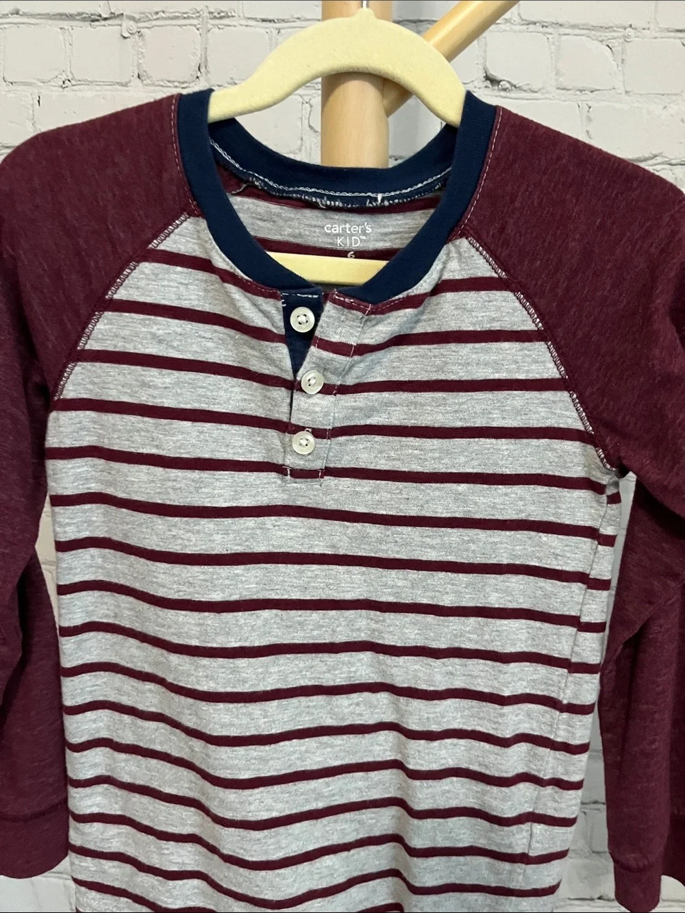⭐️⭐️ PICK 5 / $20 Carter's Striped Henley Tee in Burgundy, Heather Gray and Navy